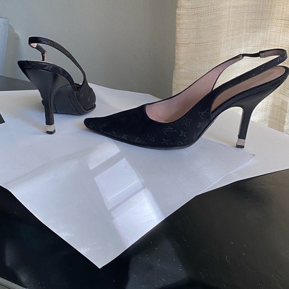 Louis Vuitton Black Slingback Heels monogram sandals mules pumps slip ons slides